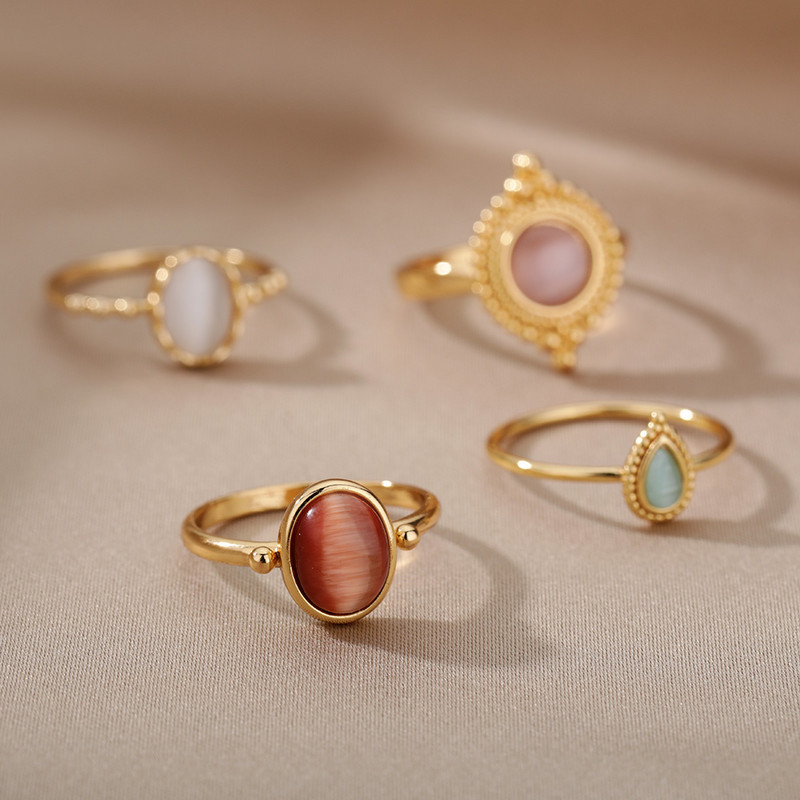 Inele de opal roșu pentru femei, din oțel inoxidabil, de culoare aurie, inele de cuplu, formată de nuntă, bijuterii estetice vintage anillos mujer