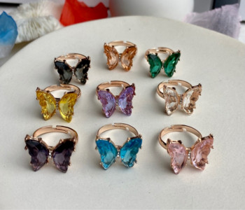 Нов пръстен с пеперуда Лилав сладък романтичен пръстен Женски бижута Момиче Сватбен подарък Моден популярен пръстен с темперамент