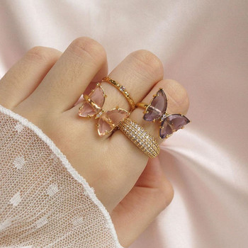 Нов пръстен с пеперуда Лилав сладък романтичен пръстен Женски бижута Момиче Сватбен подарък Моден популярен пръстен с темперамент