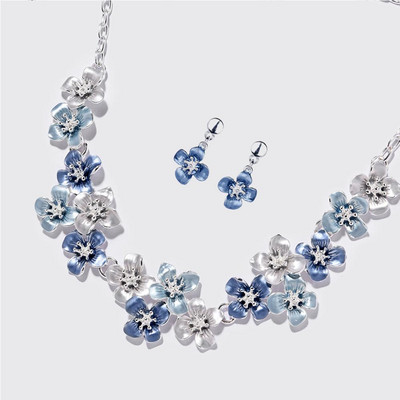 Reducere Cring Coco Magnolia Flower Bijuterii Seturi Fashion Resign Pandantiv Colieri Albastru Email Lanțuri Colier Cercei pentru femei