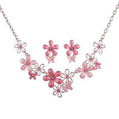 Reducere Cring Coco Magnolia Flower Bijuterii Seturi Fashion Resign Pandantiv Colieri Albastru Email Lanțuri Colier Cercei pentru femei