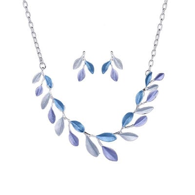 Reducere Cring Coco Magnolia Flower Bijuterii Seturi Fashion Resign Pandantiv Colieri Albastru Email Lanțuri Colier Cercei pentru femei
