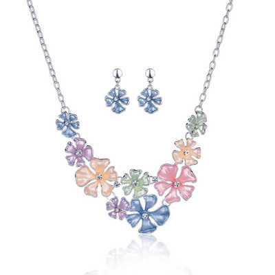 Reducere Cring Coco Magnolia Flower Bijuterii Seturi Fashion Resign Pandantiv Colieri Albastru Email Lanțuri Colier Cercei pentru femei