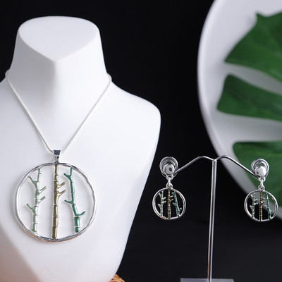 Reducere Cring Coco Magnolia Flower Bijuterii Seturi Fashion Resign Pandantiv Colieri Albastru Email Lanțuri Colier Cercei pentru femei