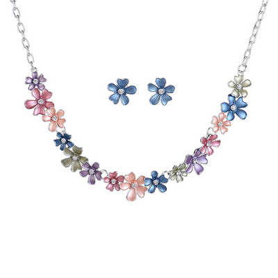 Reducere Cring Coco Magnolia Flower Bijuterii Seturi Fashion Resign Pandantiv Colieri Albastru Email Lanțuri Colier Cercei pentru femei