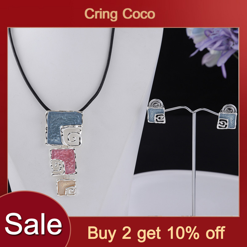 Reducere Cring Coco Magnolia Flower Bijuterii Seturi Fashion Resign Pandantiv Colieri Albastru Email Lanțuri Colier Cercei pentru femei