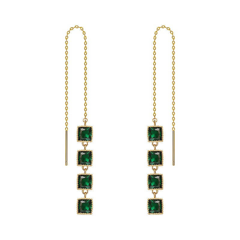 2022 Új trend Vintage zöld színű, hosszú szálú bojtos fülbevaló női lányoknak négyzet alakú medálok fülbevalók koreai divat ékszerek