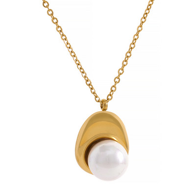 Yhpup Big Shell Pearl Cercei din oțel inoxidabil Colier Set de bijuterii Fashion Party Golden Minimalist Metal Charm Bijuterii