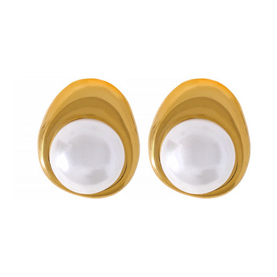 Yhpup Big Shell Pearl Cercei din oțel inoxidabil Colier Set de bijuterii Fashion Party Golden Minimalist Metal Charm Bijuterii