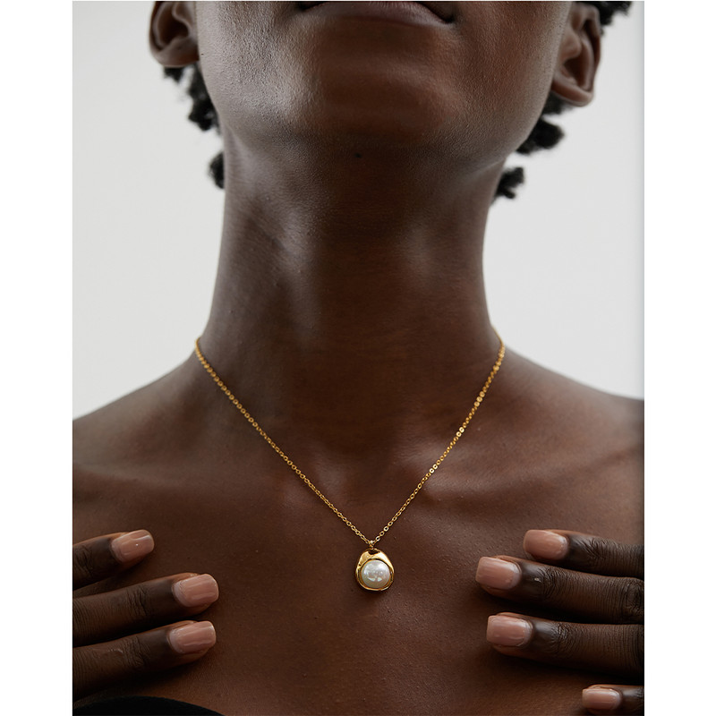 Yhpup Big Shell Pearl Cercei din oțel inoxidabil Colier Set de bijuterii Fashion Party Golden Minimalist Metal Charm Bijuterii
