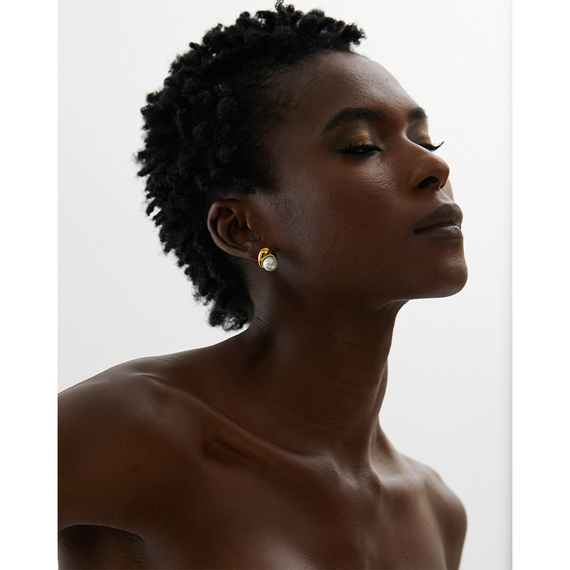 Yhpup Big Shell Pearl Cercei din oțel inoxidabil Colier Set de bijuterii Fashion Party Golden Minimalist Metal Charm Bijuterii