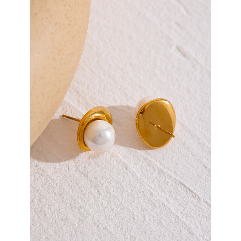 Yhpup Big Shell Pearl Cercei din oțel inoxidabil Colier Set de bijuterii Fashion Party Golden Minimalist Metal Charm Bijuterii