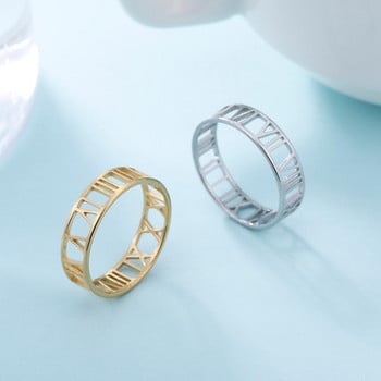 Skyrim Пръстен от неръждаема стомана с римски цифри за жени, мъже, класически цвят розово злато, ежедневни пръстени за двойка, бижута, подарък за годишнина