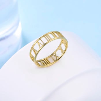 Skyrim Пръстен от неръждаема стомана с римски цифри за жени, мъже, класически цвят розово злато, ежедневни пръстени за двойка, бижута, подарък за годишнина