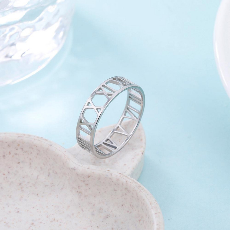 Skyrim római számokkal ellátott rozsdamentes acél gyűrű nőknek férfi klasszikus rózsa arany színű alkalmi pár gyűrűk ékszerek évfordulós ajándék