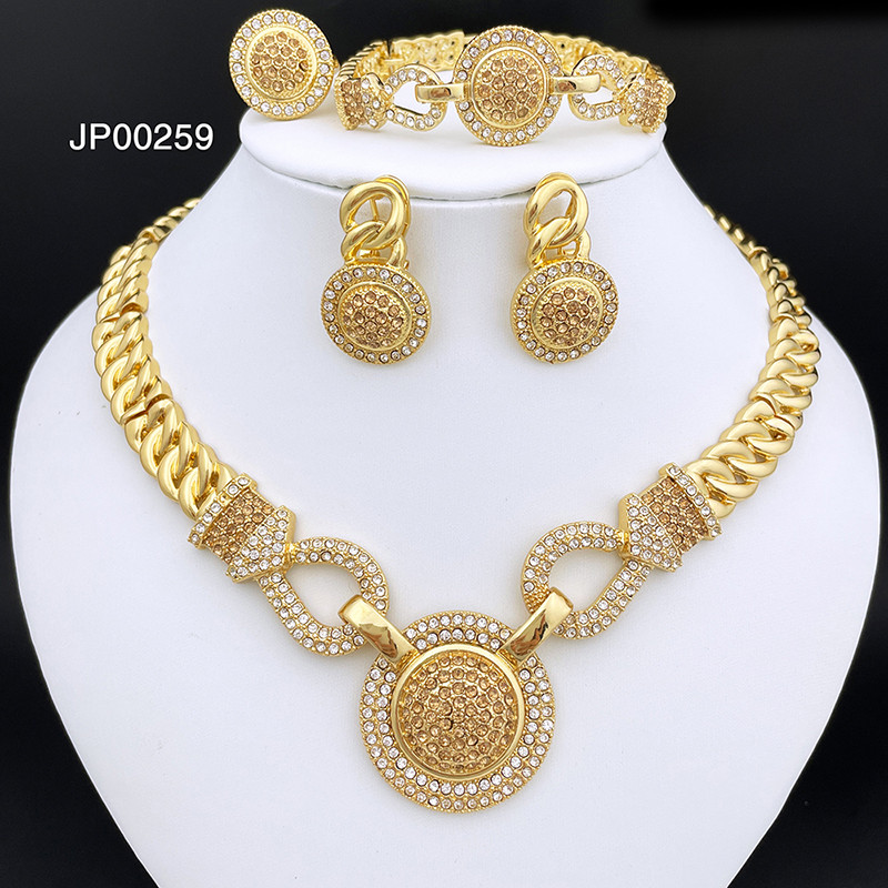 Dubai finom ékszer készletek női brazil nyaklánc és fülbevaló kerek medál esküvői bankett ékszer