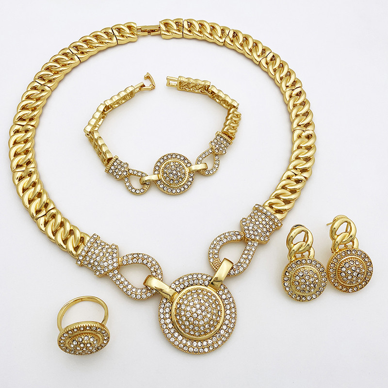 Dubai finom ékszer készletek női brazil nyaklánc és fülbevaló kerek medál esküvői bankett ékszer