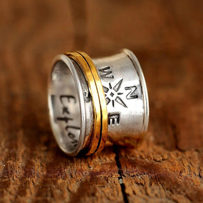 Prsten širine retro boemskog stila s umetnutim ovalnim zelenim kamenom u dva tona Dizajn prsta za žensku osobnost Vintage nakit