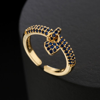 NEWBUY Модни цветни кубични циркониеви настилки за сватбени бижута 2022 г. Модерен златист цвят сърце Чар пръстен за пръсти за жени