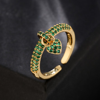 NewBUY Fashion Colorful Cubic Zirconi Pave Setting Γαμήλια κοσμήματα 2022 Μοντέρνο χρυσό χρώμα Heart Charm δαχτυλίδι για γυναίκες