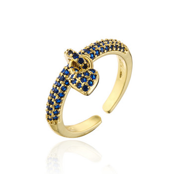 NEWBUY Модни цветни кубични циркониеви настилки за сватбени бижута 2022 г. Модерен златист цвят сърце Чар пръстен за пръсти за жени