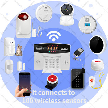 Tuya WiFi GSM алармена система 433MHz безжична интелигентна домашна охранителна аларма за крадци Контрол на приложението за хост, съвместим с Alexa Google