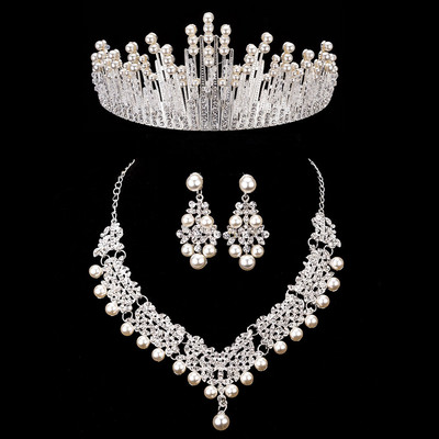 Mireasa Crystal Pearl Seturi de bijuterii de costume Nou Design Strass Colier Colier Cercei Tiara Mireasa Femei Set Bijuterii Nunta
