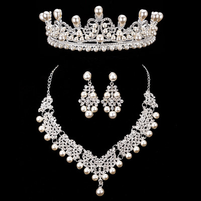 Mireasa Crystal Pearl Seturi de bijuterii de costume Nou Design Strass Colier Colier Cercei Tiara Mireasa Femei Set Bijuterii Nunta