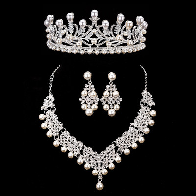 Mireasa Crystal Pearl Seturi de bijuterii de costume Nou Design Strass Colier Colier Cercei Tiara Mireasa Femei Set Bijuterii Nunta