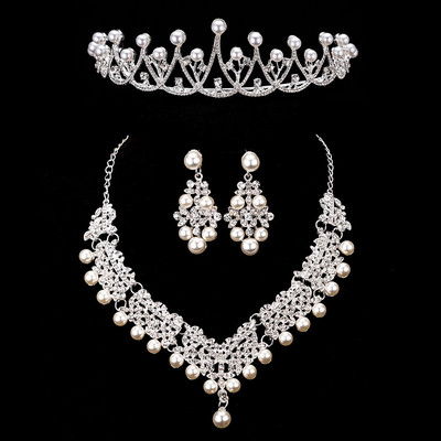 Mireasa Crystal Pearl Seturi de bijuterii de costume Nou Design Strass Colier Colier Cercei Tiara Mireasa Femei Set Bijuterii Nunta