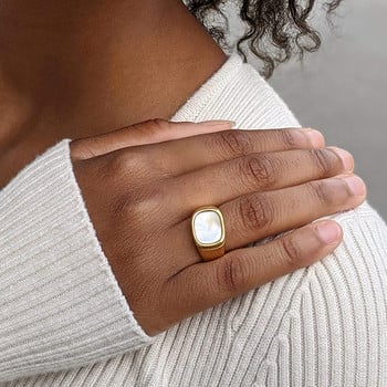 e-Manco Винтидж масивни квадратни пръстени с черупки за жени Бяло злато в цвят Дамски голям пръстен Парти Бижута Аксесоари Подарък Outlet