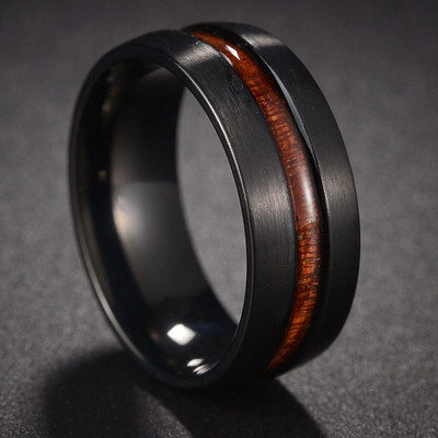 Moda bărbătească 8 MM Negru periat Ladder Edge Inel din oțel inoxidabil Blue Groove Bărbați Verighă Cadouri pentru bărbați