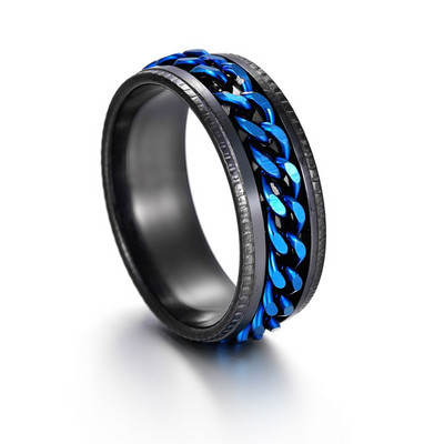 Moda bărbătească 8 MM Negru periat Ladder Edge Inel din oțel inoxidabil Blue Groove Bărbați Verighă Cadouri pentru bărbați