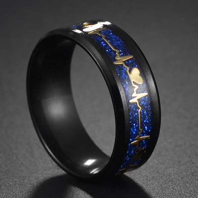 Moda bărbătească 8 MM Negru periat Ladder Edge Inel din oțel inoxidabil Blue Groove Bărbați Verighă Cadouri pentru bărbați