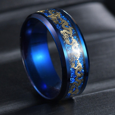 Moda bărbătească 8 MM Negru periat Ladder Edge Inel din oțel inoxidabil Blue Groove Bărbați Verighă Cadouri pentru bărbați