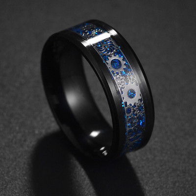 Moda bărbătească 8 MM Negru periat Ladder Edge Inel din oțel inoxidabil Blue Groove Bărbați Verighă Cadouri pentru bărbați