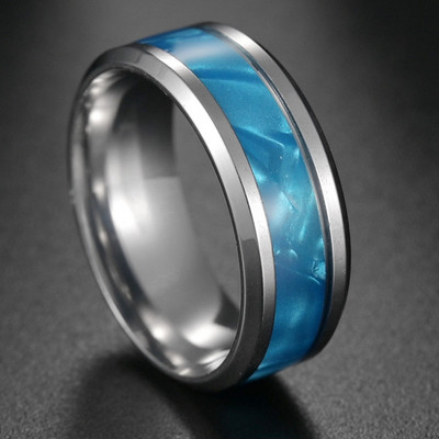 Moda bărbătească 8 MM Negru periat Ladder Edge Inel din oțel inoxidabil Blue Groove Bărbați Verighă Cadouri pentru bărbați