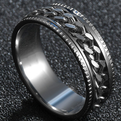 Moda bărbătească 8 MM Negru periat Ladder Edge Inel din oțel inoxidabil Blue Groove Bărbați Verighă Cadouri pentru bărbați