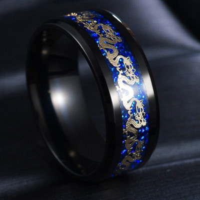 Moda bărbătească 8 MM Negru periat Ladder Edge Inel din oțel inoxidabil Blue Groove Bărbați Verighă Cadouri pentru bărbați