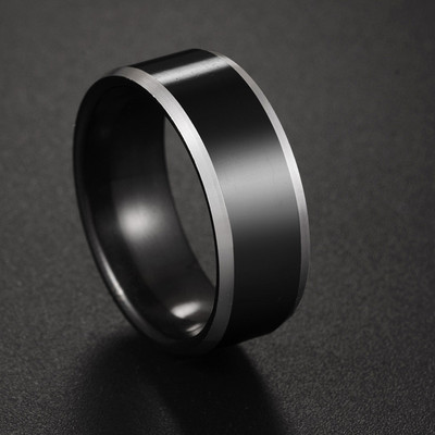Moda bărbătească 8 MM Negru periat Ladder Edge Inel din oțel inoxidabil Blue Groove Bărbați Verighă Cadouri pentru bărbați