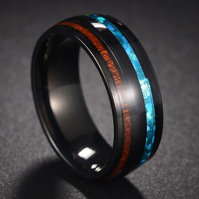 Moda bărbătească 8 MM Negru periat Ladder Edge Inel din oțel inoxidabil Blue Groove Bărbați Verighă Cadouri pentru bărbați