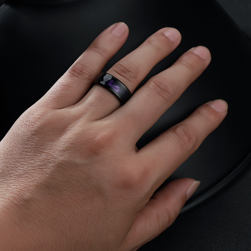Moda bărbătească 8 MM Negru periat Ladder Edge Inel din oțel inoxidabil Blue Groove Bărbați Verighă Cadouri pentru bărbați