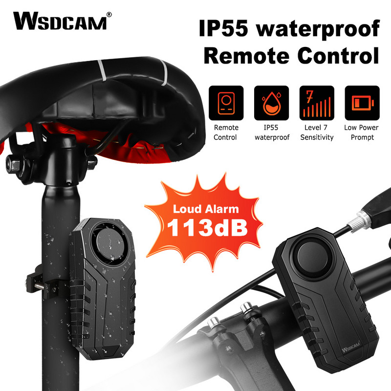 Alarma pentru motociclete cu telecomandă WSDCAM, 113dB, impermeabilă, fără fir pentru bicicletă, protecție de securitate, alarmă antifurt pentru mașină electrică