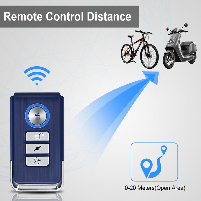 Alarma pentru motociclete cu telecomandă WSDCAM, 113dB, impermeabilă, fără fir pentru bicicletă, protecție de securitate, alarmă antifurt pentru mașină electrică