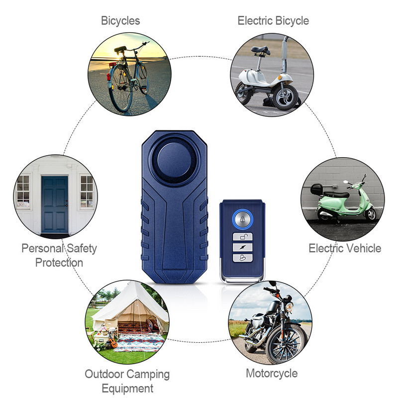 Alarma pentru motociclete cu telecomandă WSDCAM, 113dB, impermeabilă, fără fir pentru bicicletă, protecție de securitate, alarmă antifurt pentru mașină electrică