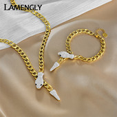 LAMENGLY 316L din oțel inoxidabil strass cap de șarpe coadă colier brățară pentru femei fete lanț gros hip hop set de bijuterii cadouri