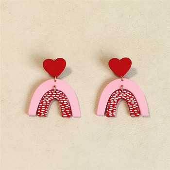 1 Ζεύγος Κορέα χαριτωμένα ροζ ακρυλικά σκουλαρίκια Macaron για κορίτσια Γεωμετρικά σκουλαρίκια με στρογγυλή καρδιά Δώρα κοσμήματα Bohemia