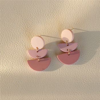1 Ζεύγος Κορέα χαριτωμένα ροζ ακρυλικά σκουλαρίκια Macaron για κορίτσια Γεωμετρικά σκουλαρίκια με στρογγυλή καρδιά Δώρα κοσμήματα Bohemia