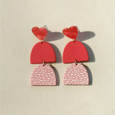 1 pereche de cercei drăguți din Coreea Macaron roz acrilic pentru femei, fete, cercei cu inimă rotundă geometrică, bijuterii din Boemia, cadouri