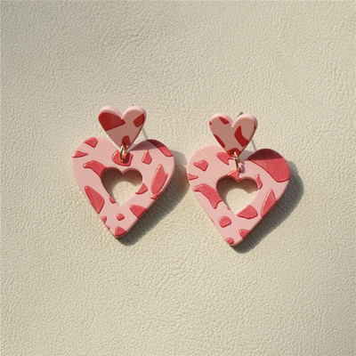 1 pereche de cercei drăguți din Coreea Macaron roz acrilic pentru femei, fete, cercei cu inimă rotundă geometrică, bijuterii din Boemia, cadouri